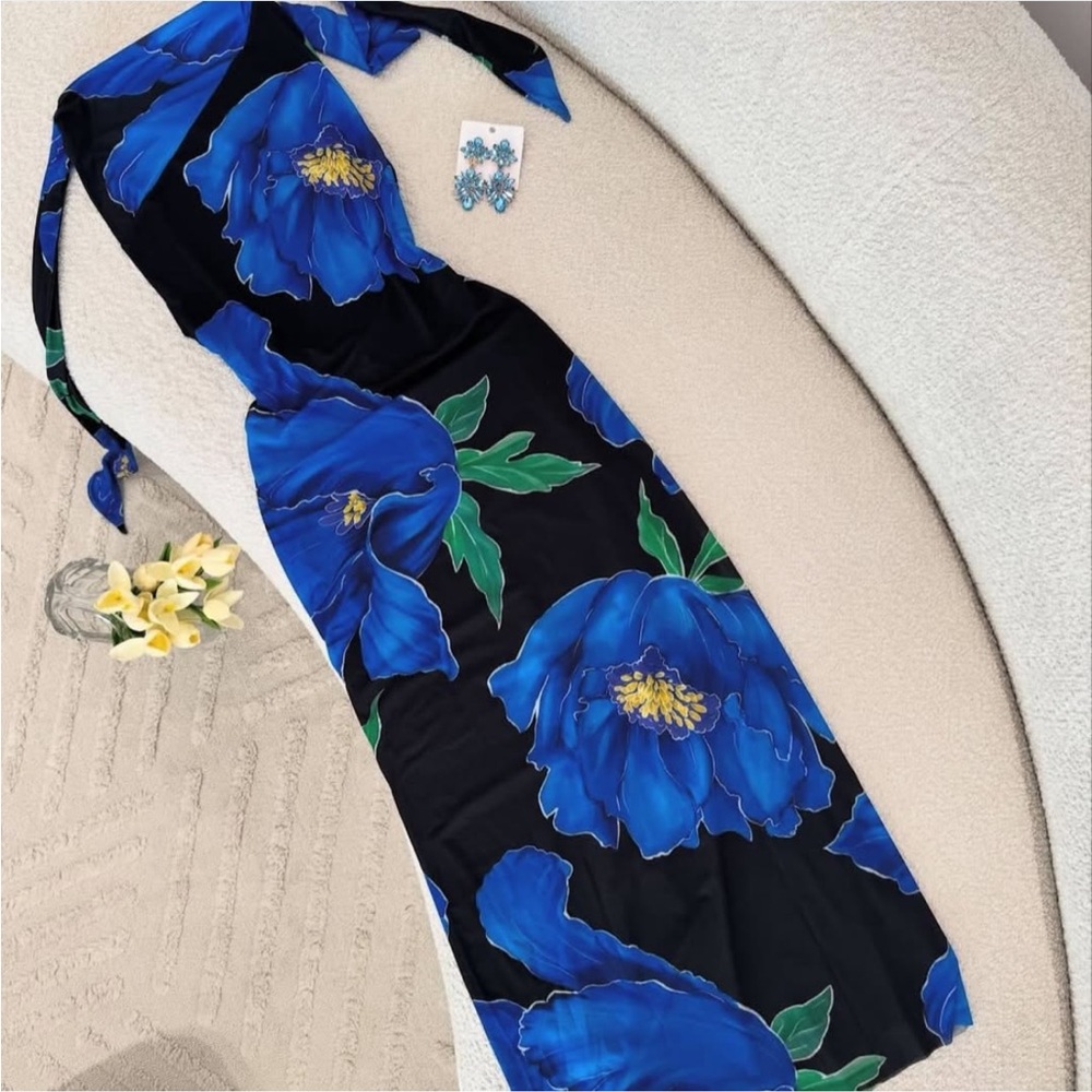 Zara BLUE FLORAL FLOWY PRINT HALTER NECK DRESS  - NWT! - Picture 5 of 16